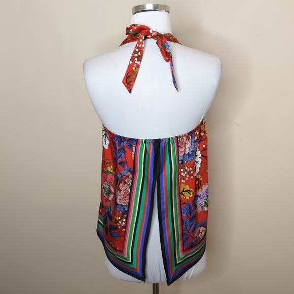 Express Halter Top Tank Floral Stripe Satin - Picture 7 of 10